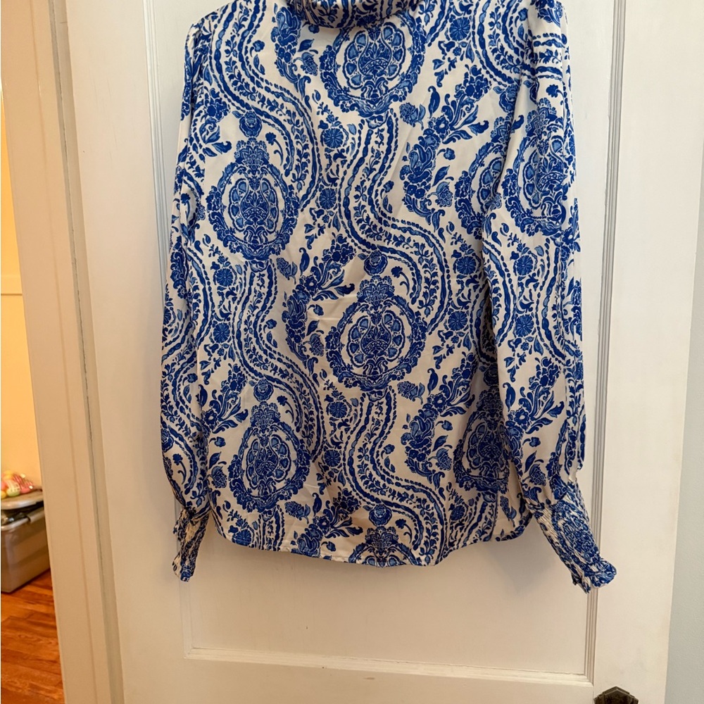 Entro Blue and White Paisley Satin Blouse